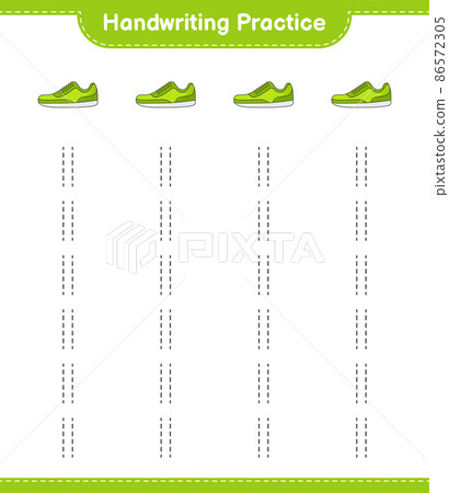 Handwriting practice. Tracing lines of Sneaker. Educational children game, printable worksheet, vector illustration Handwriting practice. Tracing lines of Sneaker. Educational children game, printable worksheet, vector illustration 86572305