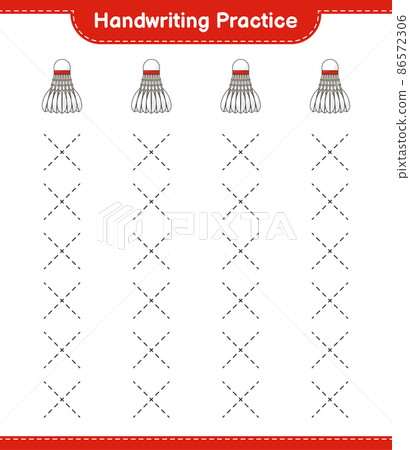 Handwriting practice. Tracing lines of Shuttlecock. Educational children game, printable worksheet, vector illustration Handwriting practice. Tracing lines of Shuttlecock. Educational children game, printable worksheet, vector illustration 86572306