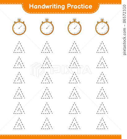 Handwriting practice. Tracing lines of Stopwatch. Educational children game, printable worksheet, vector illustration 86572310