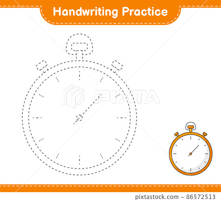 Handwriting practice. Tracing lines of Stopwatch. Educational children game, printable worksheet, vector illustration 86572513
