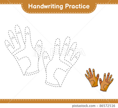 Handwriting practice. Tracing lines of Golf Gloves. Educational children game, printable worksheet, vector illustration Handwriting practice. Tracing lines of Golf Gloves. Educational children game, printable worksheet, vector illustration 86572516