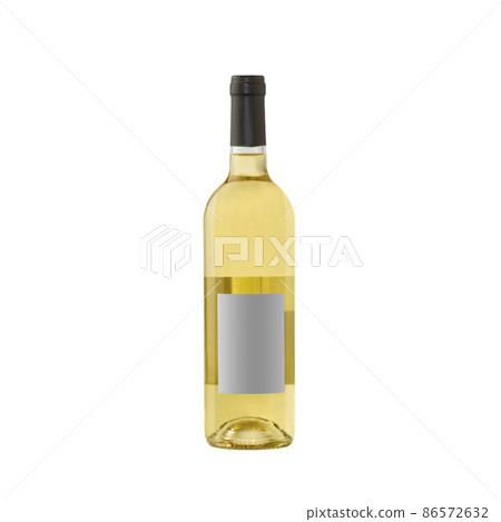 white yellow wine bottle with blank label isolated on white background. white yellow wine bottle with blank label isolated on white background. 86572632