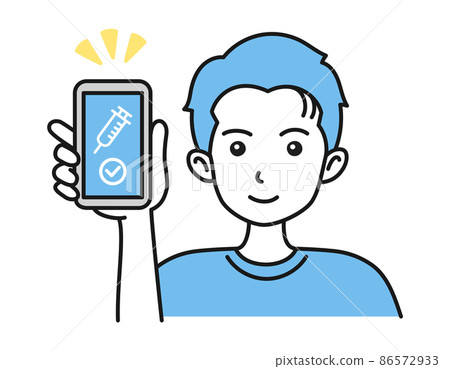 Illustration material of a man presenting a vaccination certificate (vaccine passport) on a smartphone Illustration material of a man presenting a vaccination certificate (vaccine passport) on a smartphone 86572933