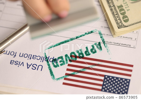 Application for visa to travel to America been approved closeup Application for visa to travel to America been approved closeup 86573905