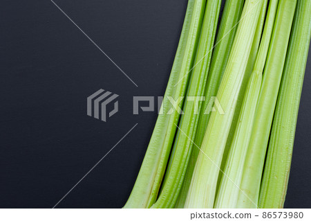 Fresh celery on dark background. Top view 86573980