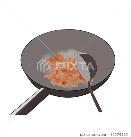 Image illustration of frying meat in a wok (hand-painted) Image illustration of frying meat in a wok (hand-painted) 86574225