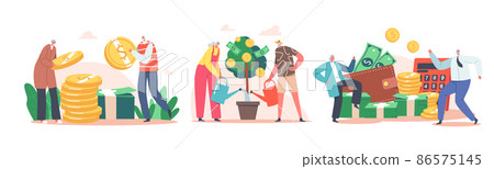 Elderly Characters Money Savings, Aged People Grow Money Tree, Collect Coins and Banknotes. Pension, Banking Account Elderly Characters Money Savings, Aged People Grow Money Tree, Collect Coins and Banknotes. Pension, Banking Account 86575145