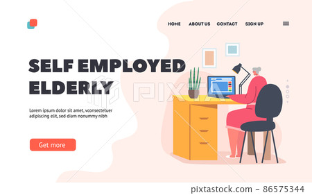 Self Employed Elderly Landing Page Template. Woman Use Computer for Distant Freelance Job. Senior Lady Work on Laptop Self Employed Elderly Landing Page Template. Woman Use Computer for Distant Freelance Job. Senior Lady Work on Laptop 86575344