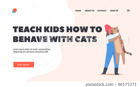 Love to Animals, Childhood Concept Landing Page Template. Funny Kid Girl Hug Huge Cat, Child Character Cuddle with Pet Love to Animals, Childhood Concept Landing Page Template. Funny Kid Girl Hug Huge Cat, Child Character Cuddle with Pet 86575371