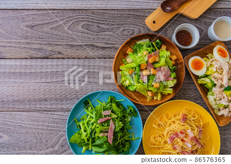 Salad vegetable vegetable tableware bird's-eye view shooting image 86576365