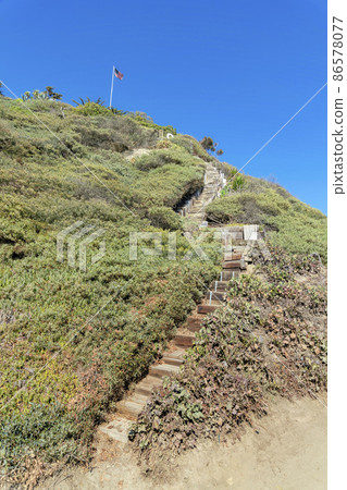Stairs with wooden steps on a hill at San Clemente, California 86578077