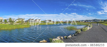 Oquirrh Lake in the middle of a residential area at Daybreak, Utah 86580233