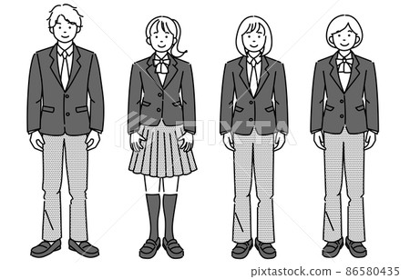Monochrome illustration set of students who stand facing the front wearing various types of school uniforms such as slacks and skirts Monochrome illustration set of students who stand facing the front wearing various types of school uniforms such as slacks and skirts 86580435