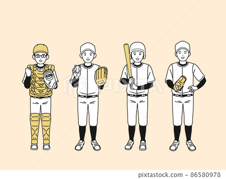 棒球俱樂部俱樂部活動俱樂部活動運動服男孩初高中學生微笑全身插圖 86580978