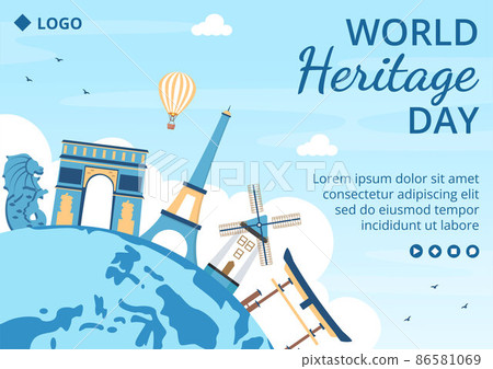 World Heritage Day Brochure Template Flat Design Illustration Editable of Square Background Suitable for Social Media, Greeting Card and Web Ads 86581069