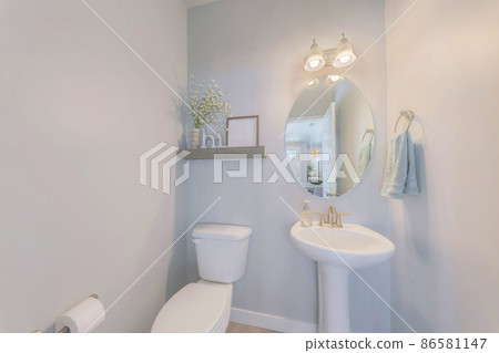Powder room interior with decorations on the shelf Powder room interior with decorations on the shelf 86581147