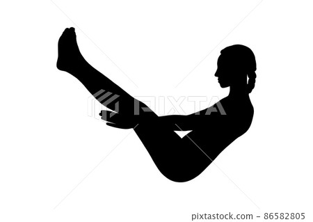 Yoga for abs and balance. Woman silhouette practicing Navasana for strong abs. Vector illustration 86582805