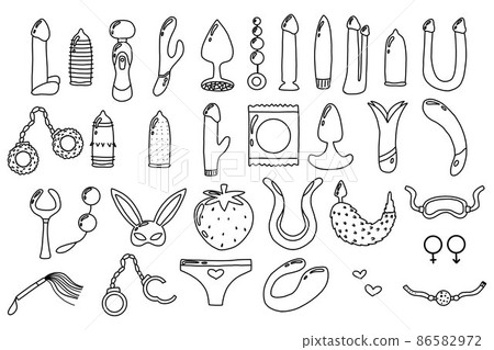 Vector set of sex toys.Doodle style. Toys and accessories for adults. Vector set of sex toys.Doodle style. Toys and accessories for adults. 86582972