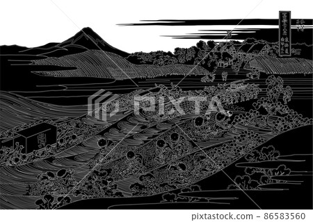 葛飾北齋圖像東海道金谷富士線反轉白色背景與標題 葛飾北齋圖像東海道金谷富士線反轉白色背景與標題 86583560