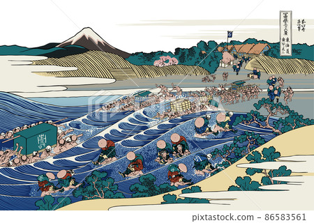 Katsushika Hokusai image Tokaido Kanaya no Fuji White background with title 86583561