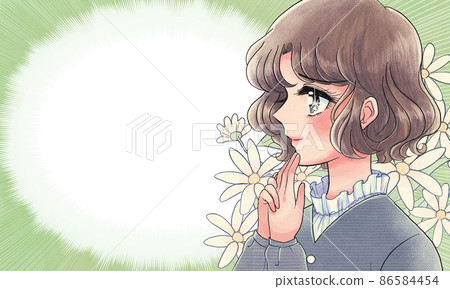 老女孩卡通插圖、尷尬的臉女士和花旗 86584454