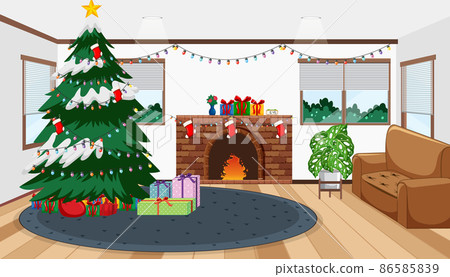 Empty living room with a Christmas tree 86585839