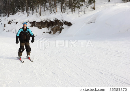 Man skiing, Teletsky ski resort, Altai, Russia 86585870