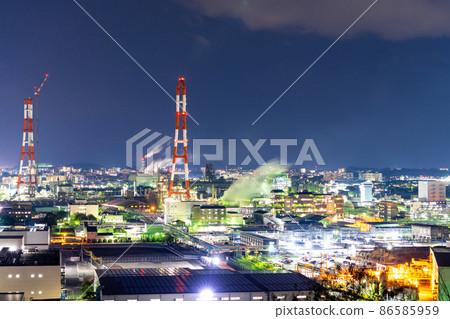 《福岡縣》 北九州工廠夜景（太陽能墨水製造方向） 取自黑崎城遺址 86585959