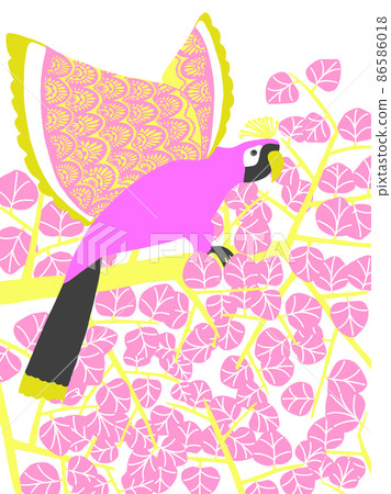 Birds perching on a pink leaf tree 86586018