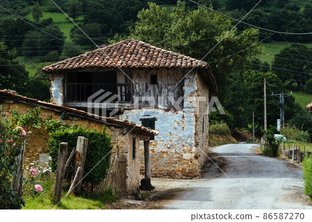 Traditional farm buildings in Asturias in Spain Traditional farm buildings in Asturias in Spain 86587270
