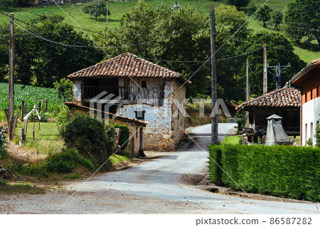 Traditional farm buildings in Asturias in Spain 86587282