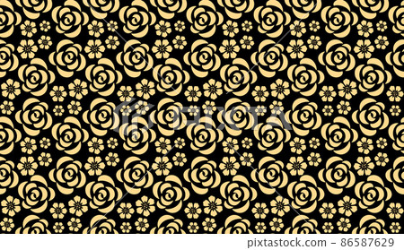 Flower geometric pattern. Seamless vector background. Gold and black ornament. Ornament for fabric, wallpaper, packaging. Decorative print 86587629