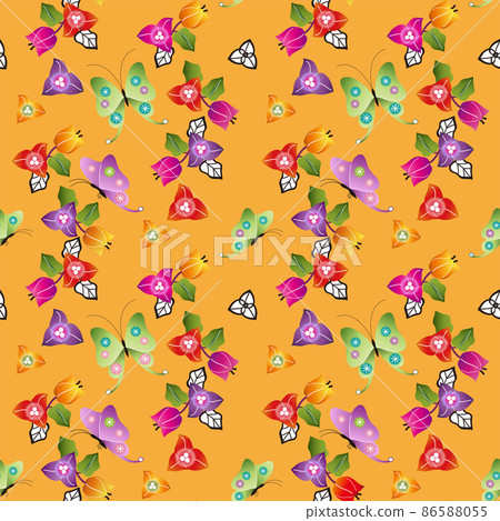 Bingata 無縫圖案九重葛蝴蝶 (山吹) Bingata 無縫圖案九重葛蝴蝶 (山吹) 86588055