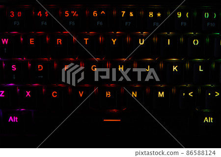 Gaming rgb keyboard on dark background Gaming rgb keyboard on dark background 86588124