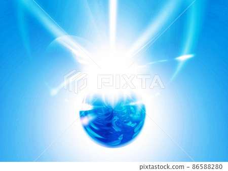 Illustration of a blue planet floating in the sky - Stock Illustration ...