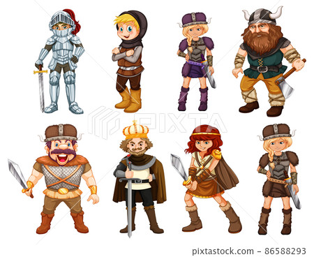 Set of viking cartoon characters and objects 86588293