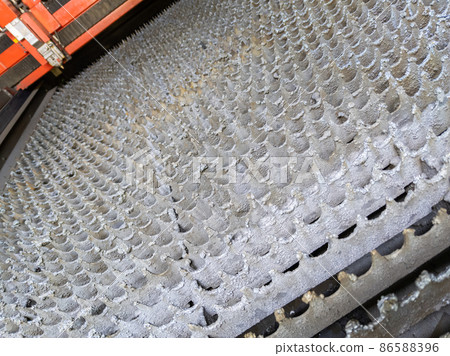 inside of empty cnc laser cutting machine - without workpiece metal sheet inside of empty cnc laser cutting machine - without workpiece metal sheet 86588396