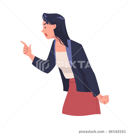 Angry Woman Arguing Pointing Finger Having Conflict with Somebody Vector Illustration 86588581