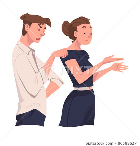 Angry Man and Woman Arguing Having Conflict with Somebody Vector Illustration 86588627
