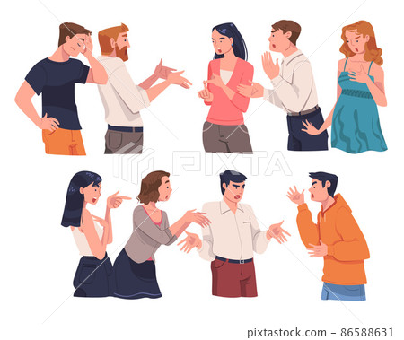 Angry Man and Woman Arguing Having Conflict with Each Other Vector Set 86588631