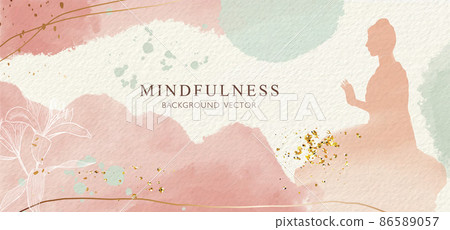 Abstract watercolor background with Buddha, gold texture and hand drawn Lily flower. Vector 86589057