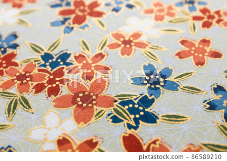Yuzen Japanese paper up with blur Sakura 86589210