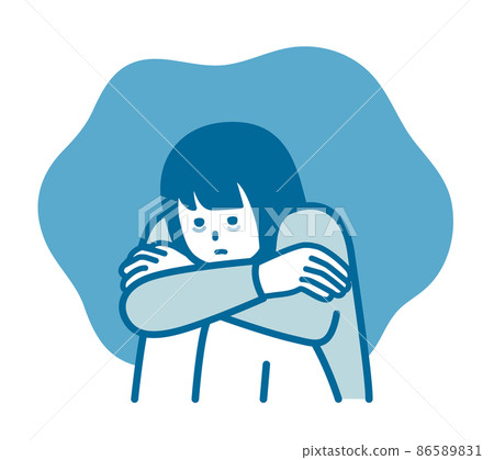 拿著她的膝蓋的沮喪的婦女 86589831