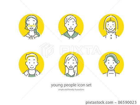 為年輕女性和男性設置的圓形圖標微笑簡單而時尚的線條藝術插圖 為年輕女性和男性設置的圓形圖標微笑簡單而時尚的線條藝術插圖 86590023