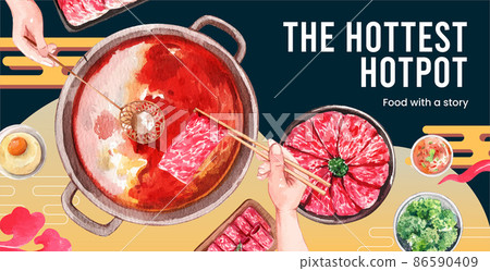Billboard template with Chinese hotpot concept,watercolor Billboard template with Chinese hotpot concept,watercolor 86590409