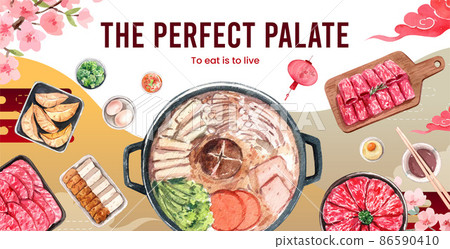 Billboard template with Chinese hotpot concept,watercolor Billboard template with Chinese hotpot concept,watercolor 86590410