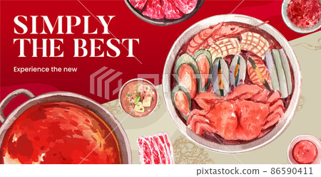 Billboard template with Chinese hotpot concept,watercolor 86590411