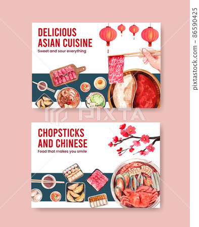 Facebook template with Chinese hotpot concept,watercolor 86590425