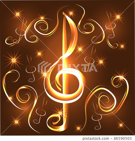 Elegant luminous contour of the treble clef on a dark background, neon-effect, music, musical note.. Elegant luminous contour of the treble clef on a dark background, neon-effect, music, musical note.. 86590503