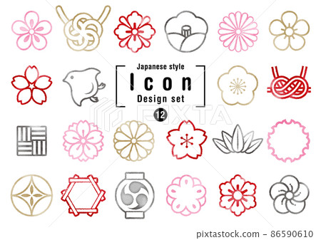 Watercolor Japanese icon set color Watercolor Japanese icon set color 86590610